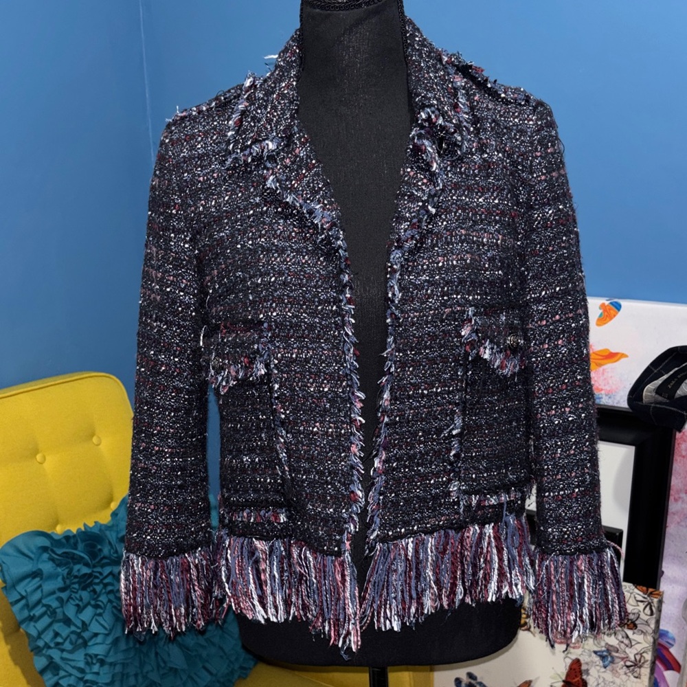 Chic Women's Tweed Jacket - Black and Gray purple and blue size 4 - Picture 1 of 4